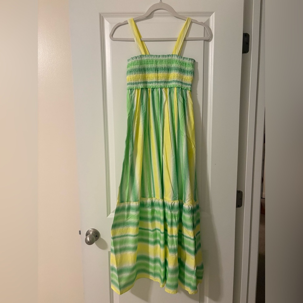 Cool Cotton Green and Yellow Strapped Maxi Dress